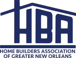 Logo of the Home Builders Association of Greater New Orleans, featuring the acronym "HBA" in blue with a stylized house design.